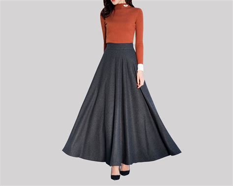 Winter Skirt Wool Skirt Black Skirt Long Wool Skirt Etsy