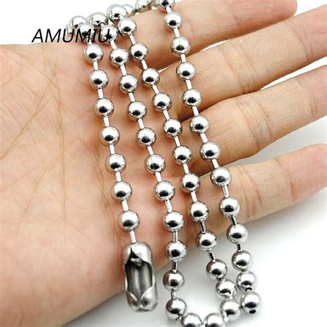 Amumiu 6mm Mens Ball Chain Necklace 40cm 70cm Stainless Steel Necklace Wholesale Hzn017
