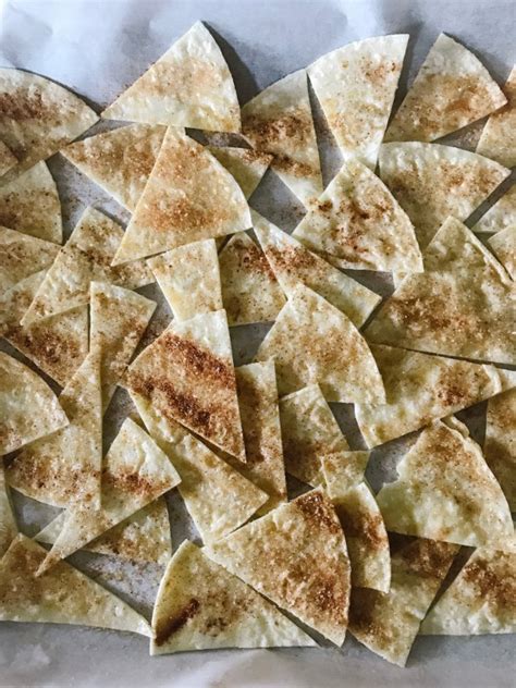 Simply add the cut tortillas to the melted butter in a large bow. homemade cinnamon sugar tortilla chips - The Foodie Patootie