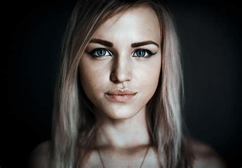 hd wallpaper women model blonde face portrait pierced nose blue eyes wallpaper flare