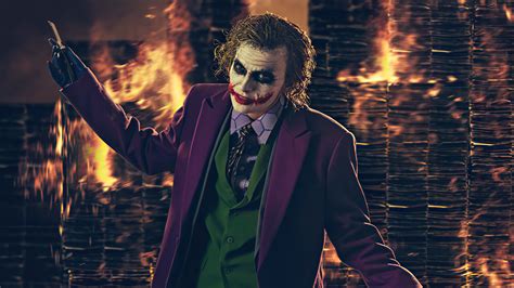 1920x1080 Heath Ledger Joker Cosplay Burning Buildings 4k Laptop Full