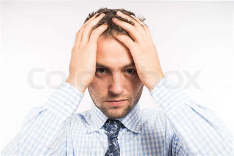 Man Holding His Head With Hands Stock Image Colourbox