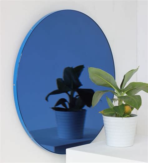 Orbis™ Round Blue Tinted Contemporary Mirror With Blue Frame Mirror
