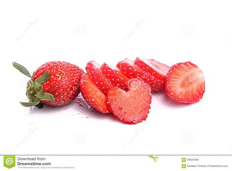 Slices Of Strawberries With A Single Strawberry Stock Photo Image Of
