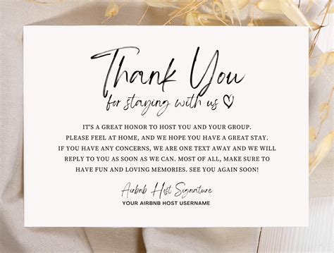 Airbnb Host Thank You Card Template Editable Canva Airbnb Rental
