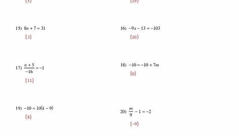 two step equations integers worksheet