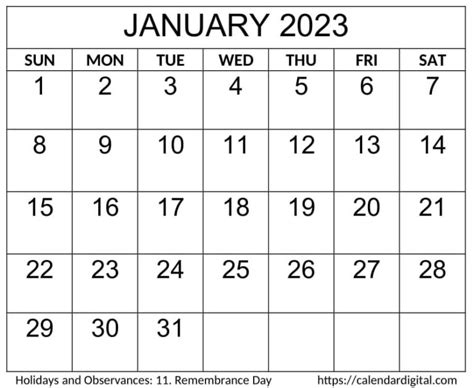 January 2023 Calendar Printable Vertical Template Pdf