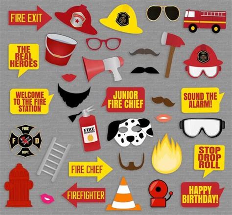 35 Firefighter Party Printable Photo Booth Props Fireman Etsy