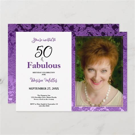 50 And Fabulous Purple Floral Birthday Invitation
