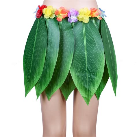 Kefan Leaf Hula Skirt And Hawaiian Leis Set Grass Skirt With Artificial