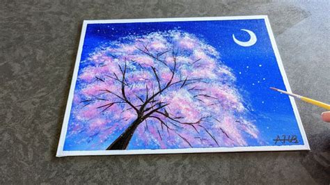 Moon Night Cherry Blossoms Painting Acrylic Painting For Beginners