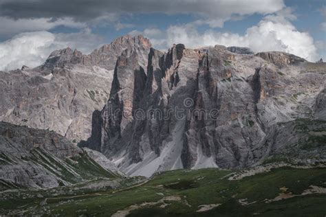 Mountain Cliffs At Three Peaks And Paternkofel In The Dolomite Alps In