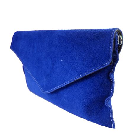 E1405 Miss Lulu Suede Envelope Clutch Bag Blue