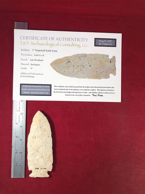 Hopewell Knife Form Indian Artifact Arrowhead With Coa