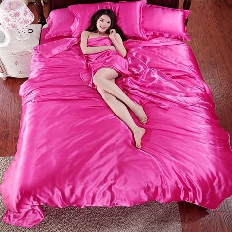 Hot 100 Pure Satin Silk Bedding Sethome Textile King Size Bed Set B