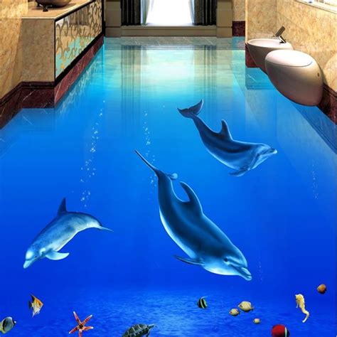 Beibehang Flooring Mural Wallpaper Sea World Dolphin 3d Wallpaper