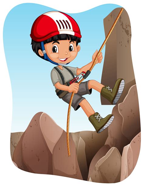 Boy Climbing Up The Mountain Vector Art At Vecteezy