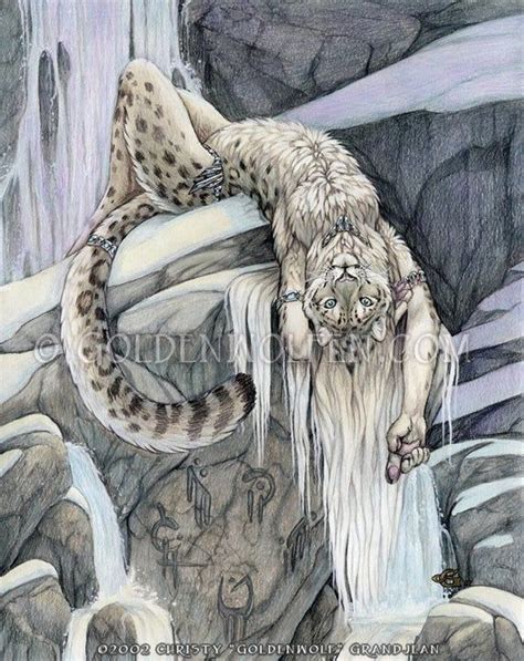 Anthro Snow Leopard Draped On Boulders Print Etsy Fantasy Art