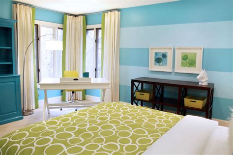 Turquoise Striped Walls Contemporary Girls Room