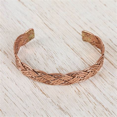 Handcrafted Braided Copper Cuff Bracelet From Mexico Brilliant Weave