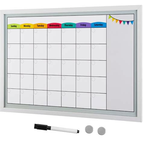 Framed Magnetic Calendar Whiteboard 24x16 With Dry Erase Marker And 2