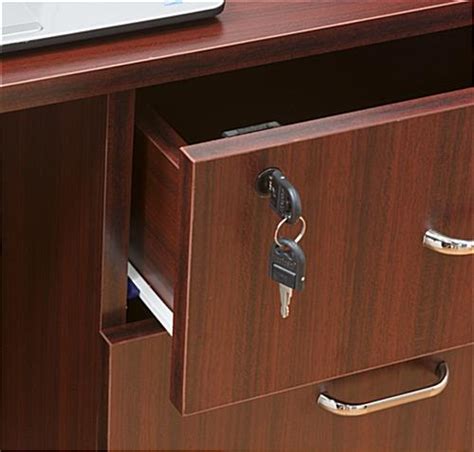 shaped reception desk  mahogany drawers