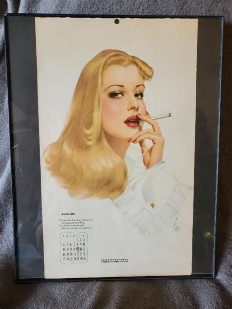 Varga Girl Calendar Pin Up Framed Page Original Smoking Blonde Girl Art 81 88 Picclick