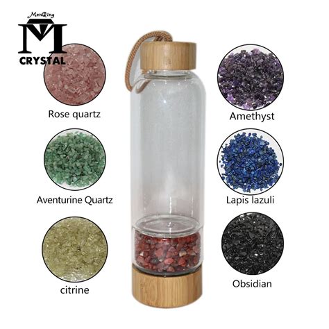 Natural Crystal Water Bottle Energy Healing Gemstone Quartz Crystal Glass Water Elixir Bottles