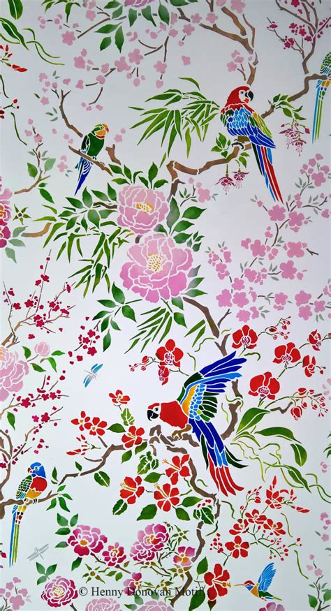 Parrot Chinoiserie Repeat Stencil Henny Donovan Motif