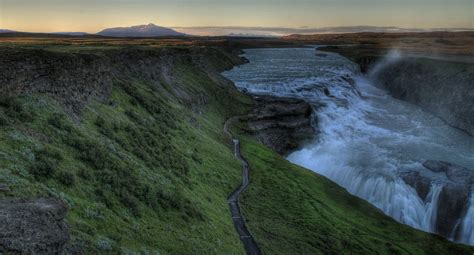 Gullfoss Gullfoss Iceland Goes Waterfall Coastline Sunset Travel