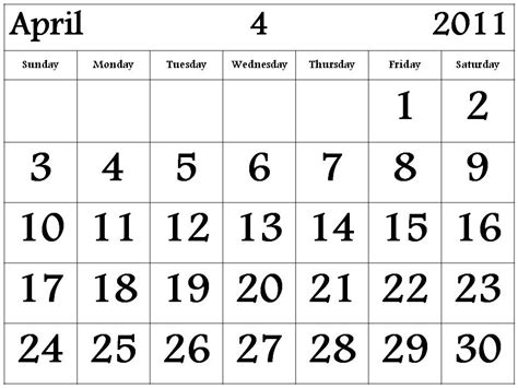 2011 April Calendars
