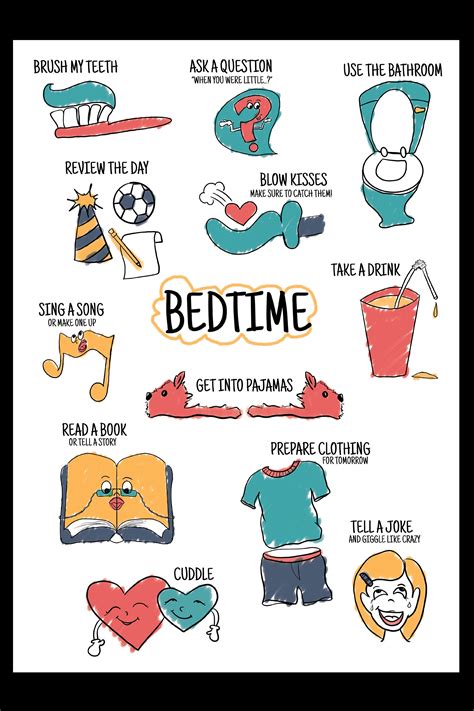Bedtime Routine Chart Poster Photo Paper Poster Fun Kids Room Wall