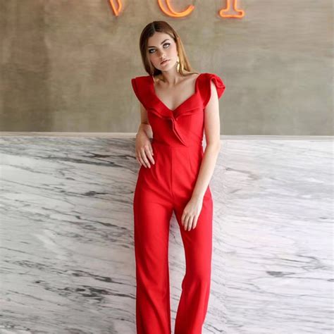 Summer Red Bandage Jumpsuit 2018 High Quality Women Fashion Ruffles