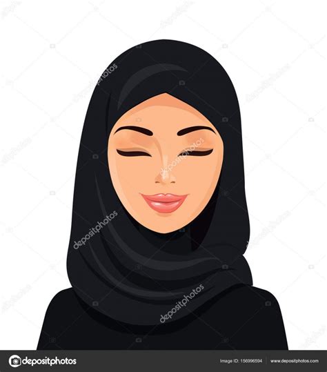 Beautiful Muslim Arab Woman In Hijab Closing Her Eyes Vector Flat Icon Avatar Stock Vector By