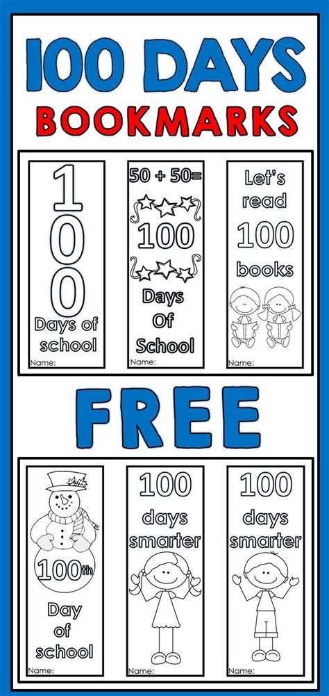 100 Days Of School Free Bookmarks 100 Days Of School School