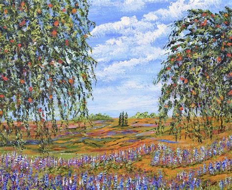 Lupines And Peaches Impressionism Landscape Painting By Kathy Symonds