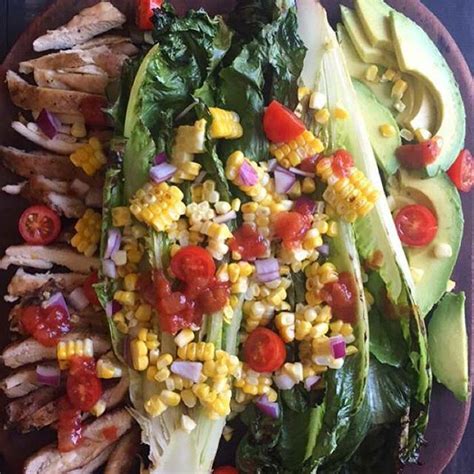 Today S Lunch Was So Good And Easy Grilled Romaine Chicken And Corn Salad With Salsa Dressing