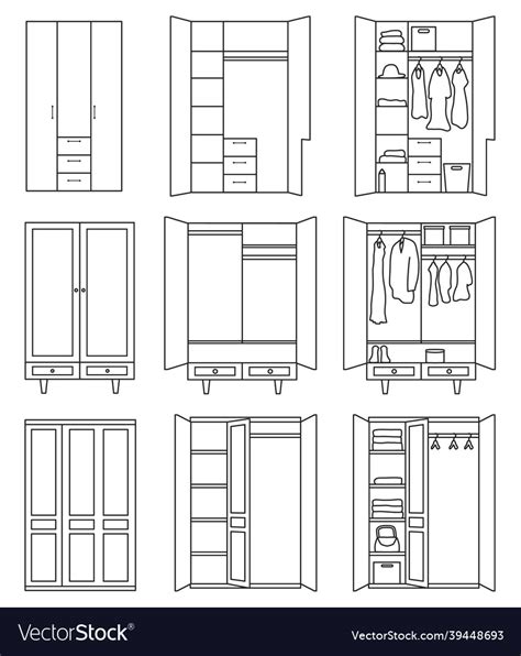 Cupboard Outline Set Icon Royalty Free Vector Image