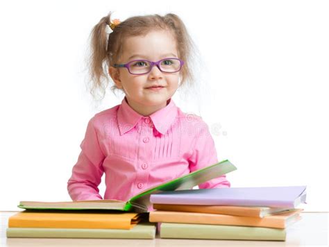 Child Girl In Glasses Reading Book Stock Image Image Of Glasses Pink