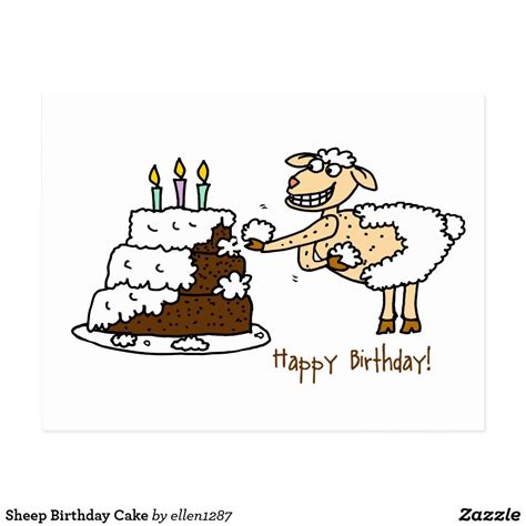 Sheep Birthday Cake Postcard In 2021 Sheep Birthday Watercolor Birthday Cards