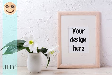 Wooden Frame Mockup With White Lily Graphic By Tasipas · Creative Fabrica