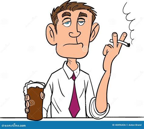 Caricature Smoking Man Color Drawing Unique Br