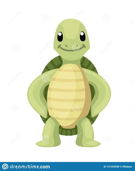 Happy Cute Turtle Stand With Smile Cartoon Character Design Flat