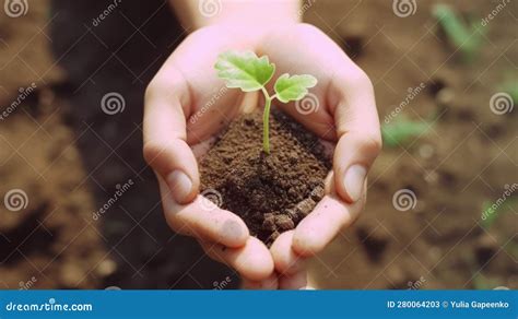 Hands Holding Little Plant Illustration Ai Generative Stock