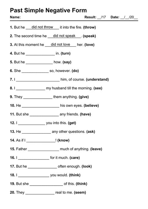 Printable Past Simple Negative Pdf Worksheets With Answers Grammarism