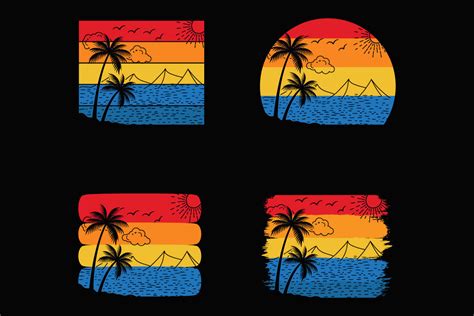 Summer Retro Sunset Beach T Shirt Templ Graphic By Nurearth · Creative