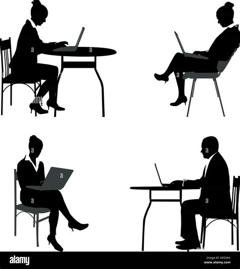 Business People Working On Their Laptops Silhouettes Vector Stock