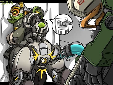 Rule 34 2d Ass Bastion Overwatch Blizzard Entertainment Blush Breasts Dr Bug Duo Female From