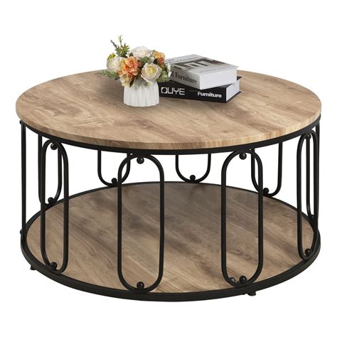 Buy Eazyzon Rustic Round Coffee Table Wooden 2 Tier Living Room Table