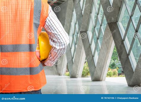 Civil Engineer Working In Building Construction Site Stock Photo